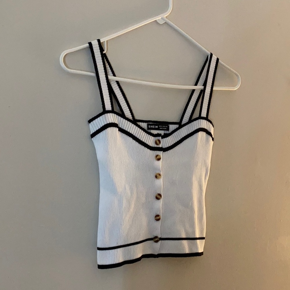 Black And White Rib Nit Tank Top